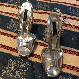 Burberry silver leather strappy heels